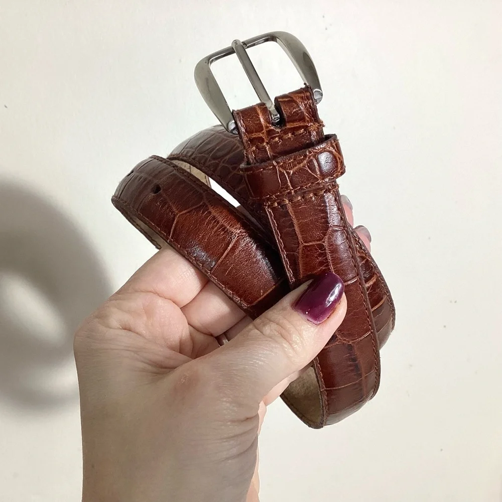 St Johns Bay Croc Embossed Leather Belt Size M
